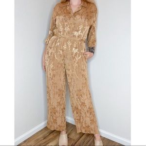 Vintage gold floral print jumpsuit | Sz 6